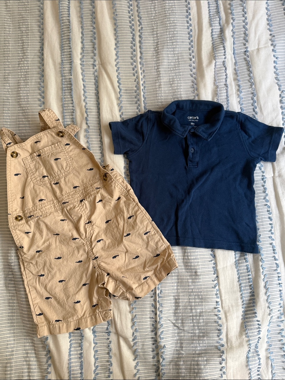 Carter's Navy Polo with Tan Whale Print Shortalls